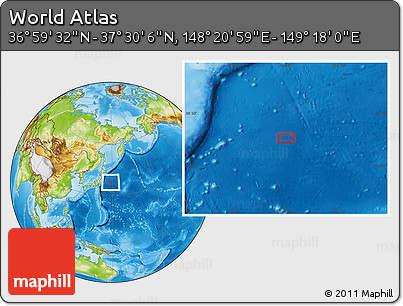 Physical Location Map of the Area around 37° 14' 49" N, 148° 49' 29" E