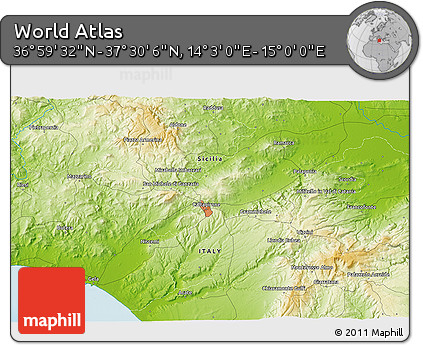 Physical 3D Map of the Area around 37° 14' 49" N, 14° 31' 30" E