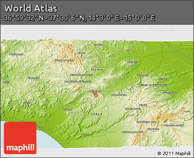 Physical 3D Map of the Area around 37° 14' 49" N, 14° 31' 30" E