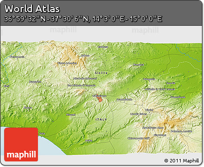 Physical 3D Map of the Area around 37° 14' 49" N, 14° 31' 30" E