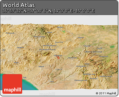 Satellite 3D Map of the Area around 37° 14' 49" N, 14° 31' 30" E