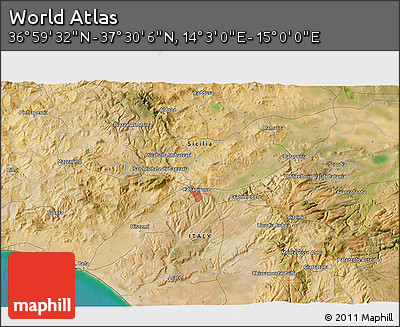 Satellite 3D Map of the Area around 37° 14' 49" N, 14° 31' 30" E