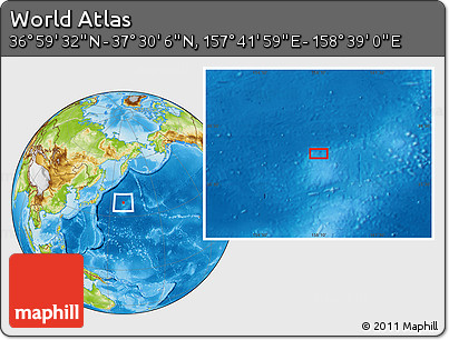 Physical Location Map of the Area around 37° 14' 49" N, 158° 10' 30" E