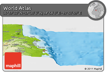 Physical Panoramic Map of the Area around 37° 14' 49" N, 15° 22' 30" E
