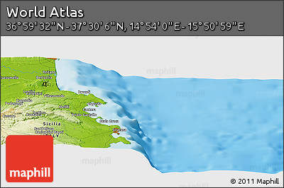 Physical Panoramic Map of the Area around 37° 14' 49" N, 15° 22' 30" E