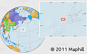 Political Location Map of the area around 37° 14' 49" N, 161° 34' 29" E
