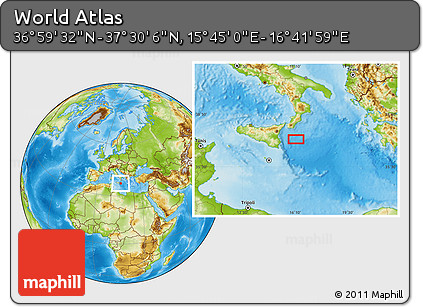 Physical Location Map of the Area around 37° 14' 49" N, 16° 13' 30" E