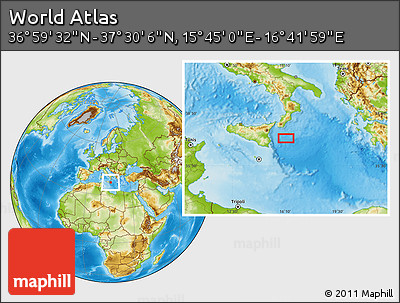 Physical Location Map of the Area around 37° 14' 49" N, 16° 13' 30" E