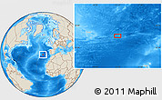 Shaded Relief Location Map of the area around 37° 14' 49" N, 21° 10' 29" W