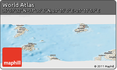 Shaded Relief Panoramic Map of the Area around 37° 14' 49" N, 24° 43' 30" E