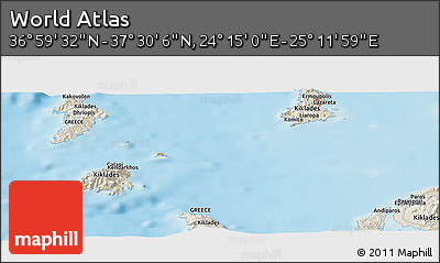 Shaded Relief Panoramic Map of the Area around 37° 14' 49" N, 24° 43' 30" E