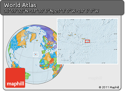 Political Location Map of the Area around 37° 14' 49" N, 24° 34' 30" W