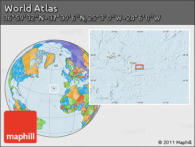 Political Location Map of the Area around 37° 14' 49" N, 24° 34' 30" W