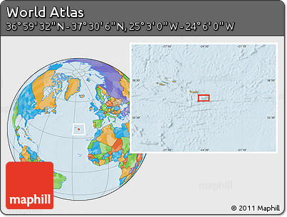 Political Location Map of the Area around 37° 14' 49" N, 24° 34' 30" W