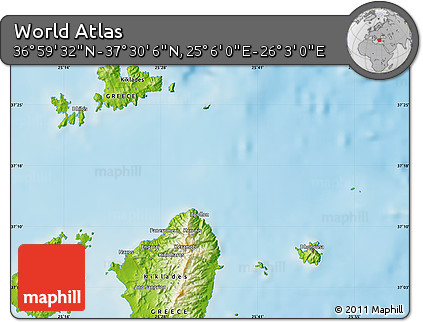 Physical Map of the Area around 37° 14' 49" N, 25° 34' 30" E