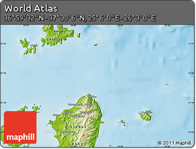 Physical Map of the Area around 37° 14' 49" N, 25° 34' 30" E