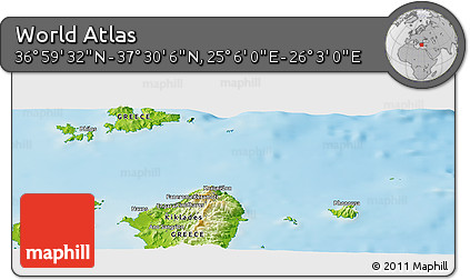 Physical Panoramic Map of the Area around 37° 14' 49" N, 25° 34' 30" E