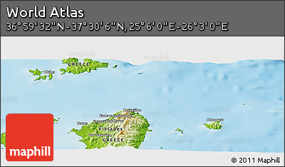 Physical Panoramic Map of the Area around 37° 14' 49" N, 25° 34' 30" E