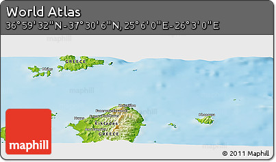 Physical Panoramic Map of the Area around 37° 14' 49" N, 25° 34' 30" E