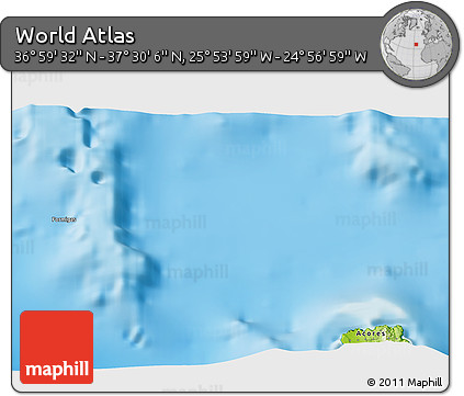 Physical 3D Map of the Area around 37° 14' 49" N, 25° 25' 29" W