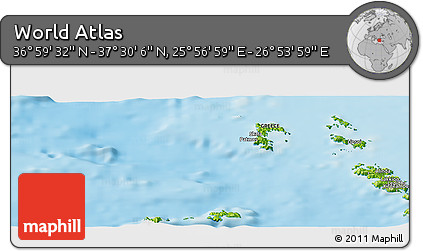 Physical Panoramic Map of the Area around 37° 14' 49" N, 26° 25' 29" E