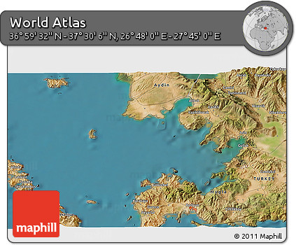 Satellite 3D Map of the Area around 37° 14' 49" N, 27° 16' 29" E