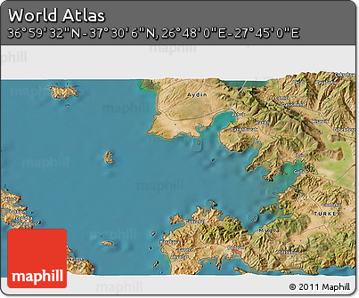 Satellite 3D Map of the Area around 37° 14' 49" N, 27° 16' 29" E