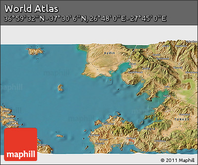 Satellite 3D Map of the Area around 37° 14' 49" N, 27° 16' 29" E
