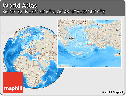 Shaded Relief Location Map of the Area around 37° 14' 49" N, 27° 16' 29" E