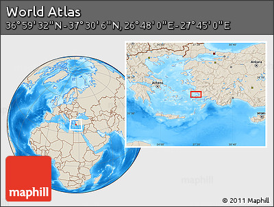 Shaded Relief Location Map of the Area around 37° 14' 49" N, 27° 16' 29" E