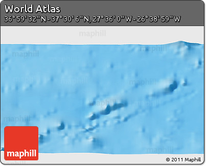 Physical 3D Map of the Area around 37° 14' 49" N, 27° 7' 30" W