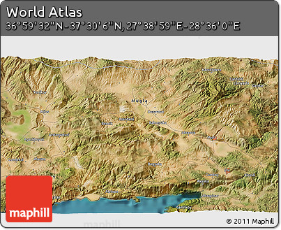 Satellite 3D Map of the Area around 37° 14' 49" N, 28° 7' 30" E