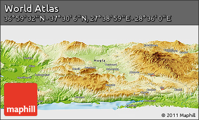 Physical Panoramic Map of the Area around 37° 14' 49" N, 28° 7' 30" E