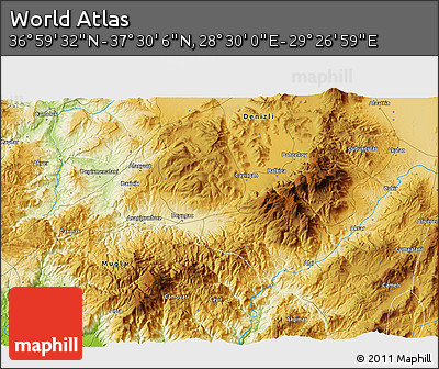 Physical 3D Map of the Area around 37° 14' 49" N, 28° 58' 30" E