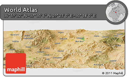 Satellite Panoramic Map of the Area around 37° 14' 49" N, 29° 49' 30" E