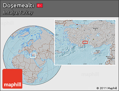 Gray Location Map of Döşemealtı, hill shading