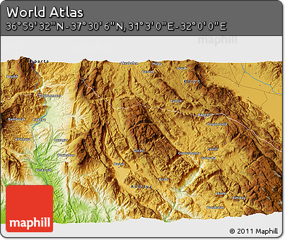 Physical 3D Map of the Area around 37° 14' 49" N, 31° 31' 29" E