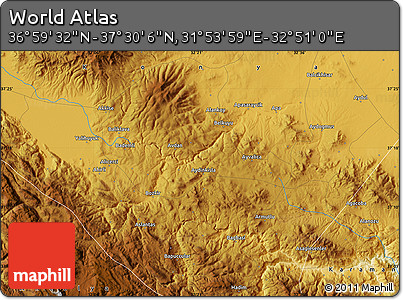 Physical Map of the Area around 37° 14' 49" N, 32° 22' 30" E