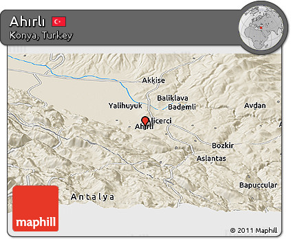 Shaded Relief Panoramic Map of Ahırlı