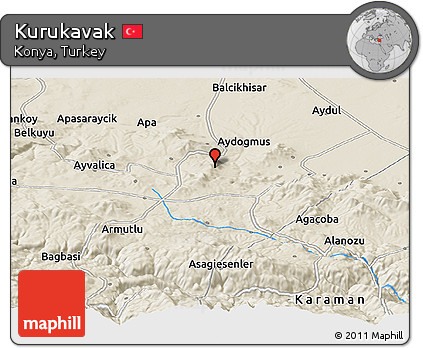 Shaded Relief Panoramic Map of Kurukavak