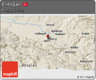 Shaded Relief Panoramic Map of Erdoğan