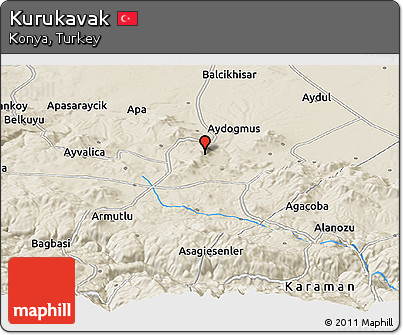 Shaded Relief Panoramic Map of Kurukavak