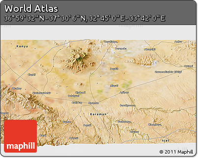 Satellite 3D Map of the Area around 37° 14' 49" N, 33° 13' 30" E