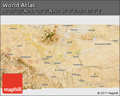 Satellite 3D Map of the Area around 37° 14' 49" N, 33° 13' 30" E