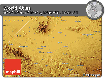 Physical Map of the Area around 37° 14' 49" N, 33° 13' 30" E