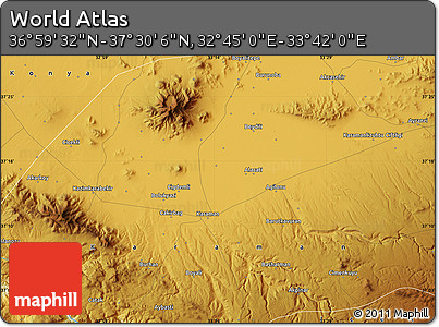 Physical Map of the Area around 37° 14' 49" N, 33° 13' 30" E