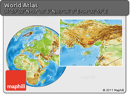 Physical Location Map of the Area around 37° 14' 49" N, 34° 4' 30" E