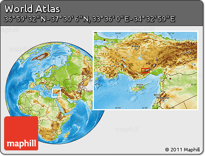 Physical Location Map of the Area around 37° 14' 49" N, 34° 4' 30" E