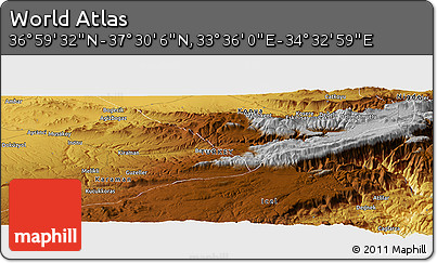 Physical Panoramic Map of the Area around 37° 14' 49" N, 34° 4' 30" E