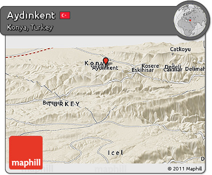 Shaded Relief Panoramic Map of Aydınkent